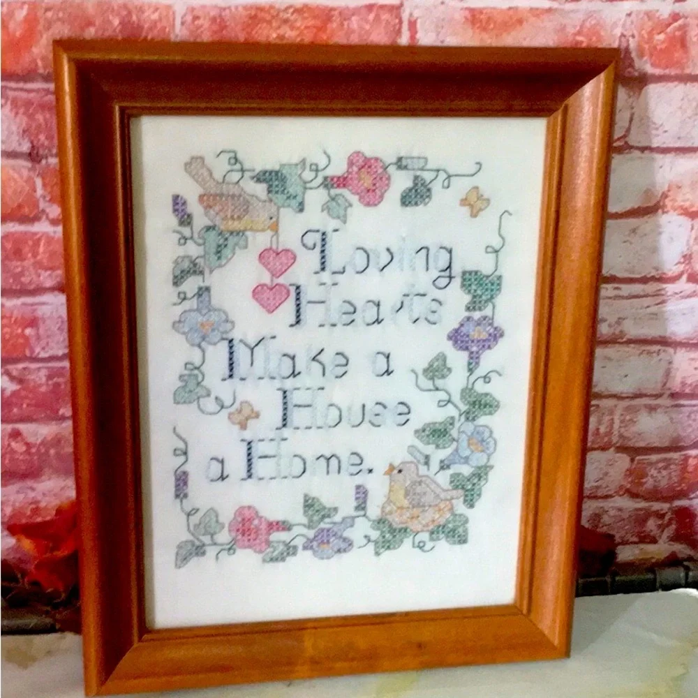 Vintage Wood Framed Handmade Inspirational Floral Cross Stitch